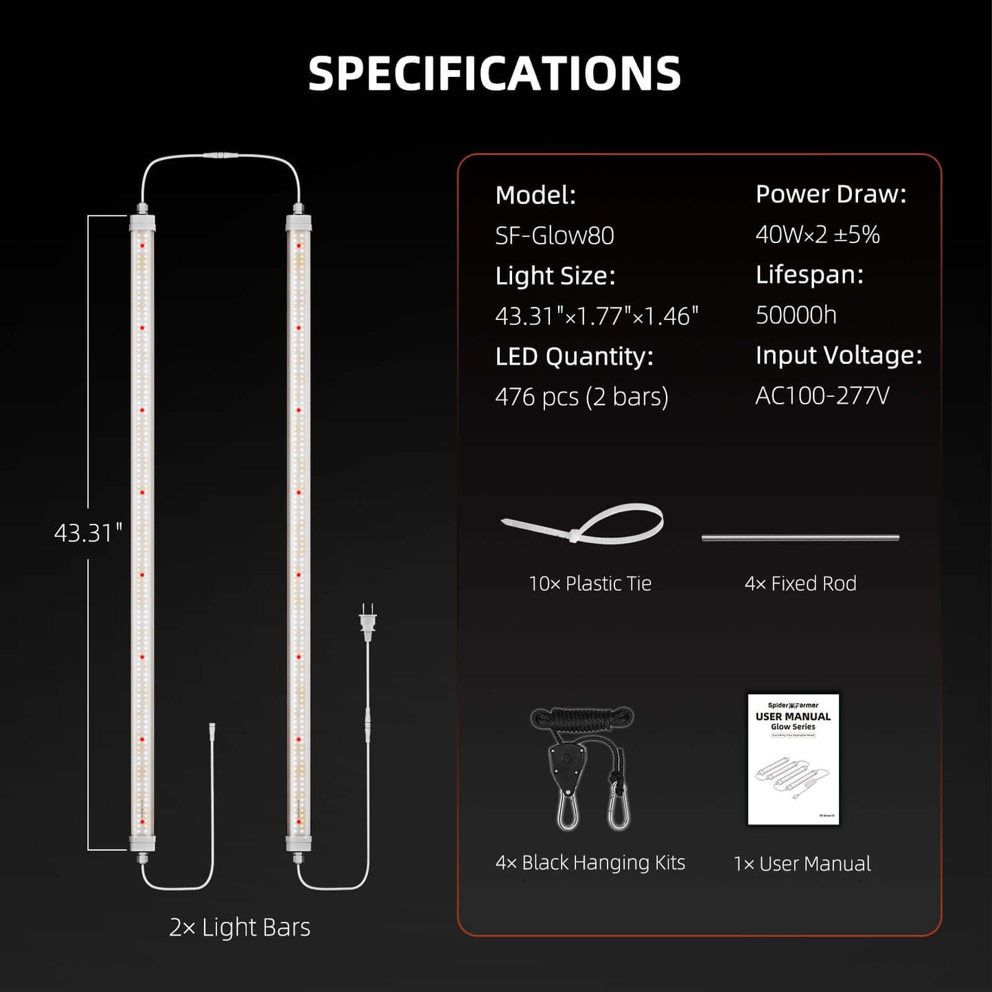 Spider Farmer Glow80 80W Full Spectrum LED Grow Light - Midwest Grow LLC