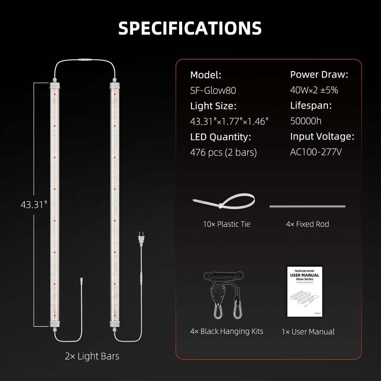 Spider Farmer Glow80 80W Full Spectrum LED Grow Light - Midwest Grow LLC
