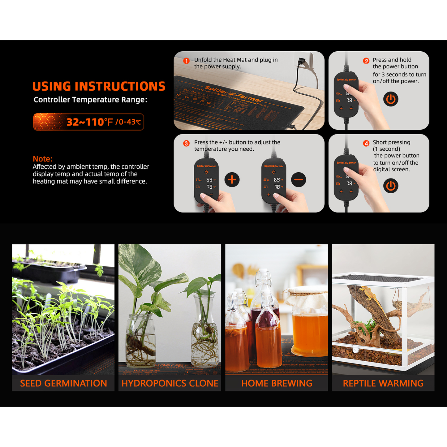 Spider Farmer 48" x 20.75" Seedling Heat Mat and Controller Set - Midwest Grow LLC