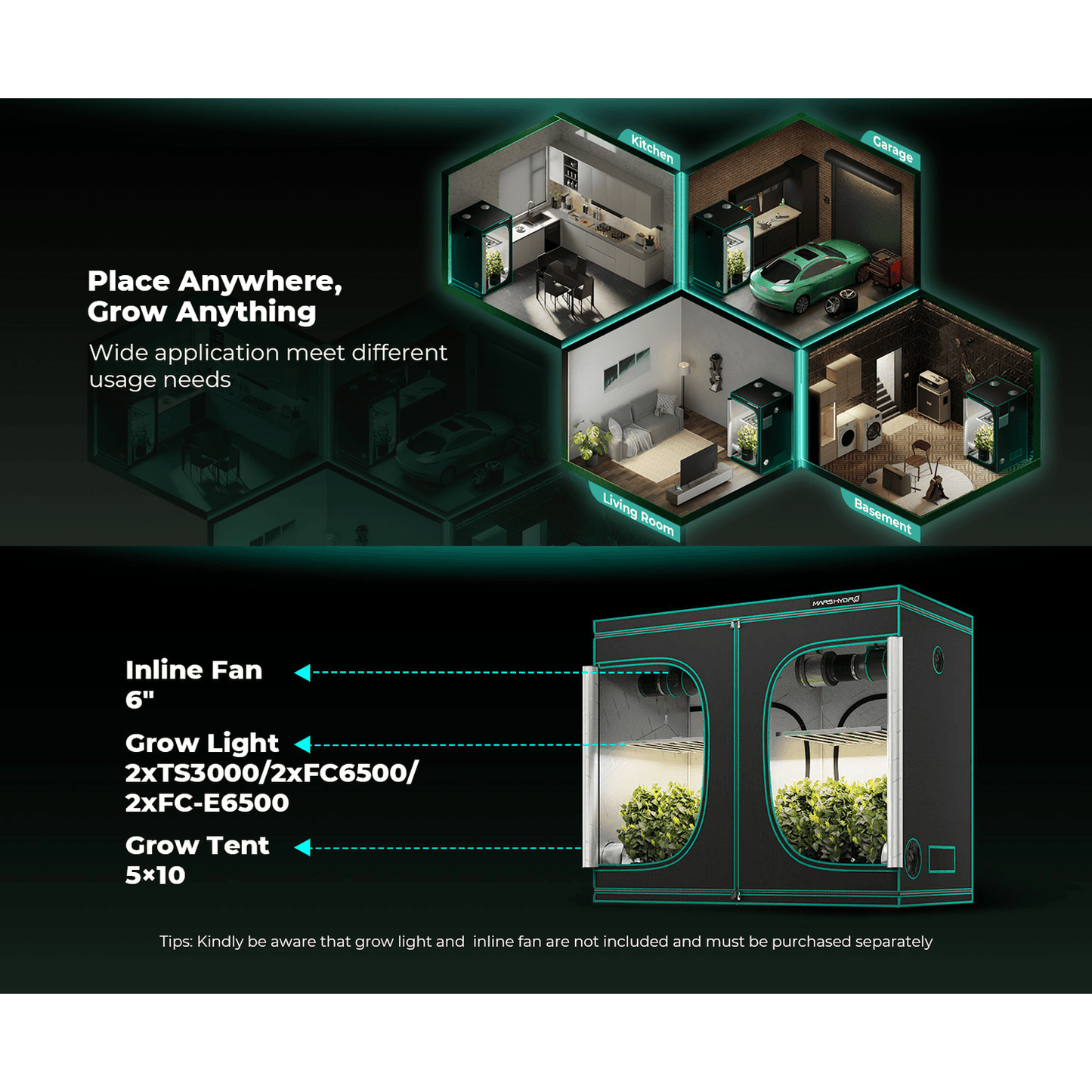 Mars Hydro 5' x 10' x 6' 8" (150cm x 300cm x 200cm) Indoor Grow Tent - Midwest Grow LLC