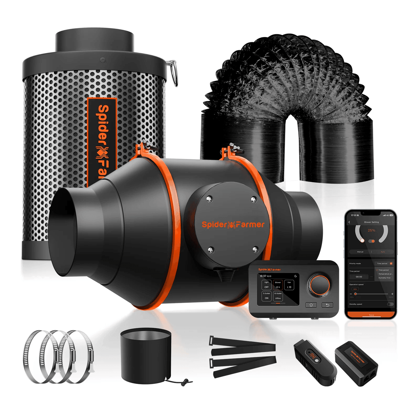 Spider Farmer G3000 LED Grow Light + 3' x 3' Grow Tent + 4" Inline Fan Combo with Temperature and Humidity Controller + 6" Clip Fan - Midwest Grow LLC