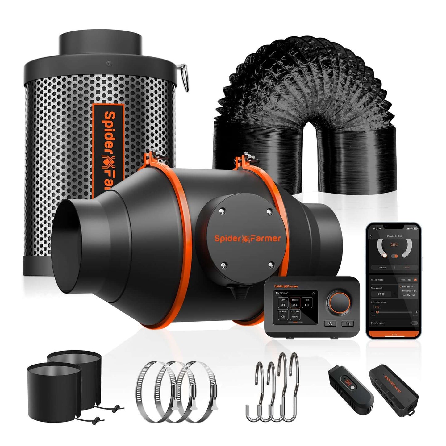 Spider Farmer G4500 LED Grow Light + 2.3' x 4.6' Grow Tent + 4" Inline Fan Combo with Temperature and Humidity Controller + 6" Clip Fan - Midwest Grow LLC