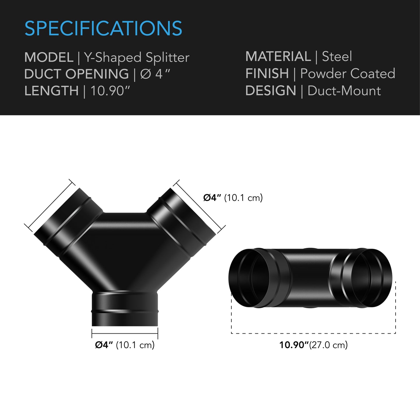 AC Infinity Steel 3-Way Duct Splitter, 4-Inch - Midwest Grow LLC