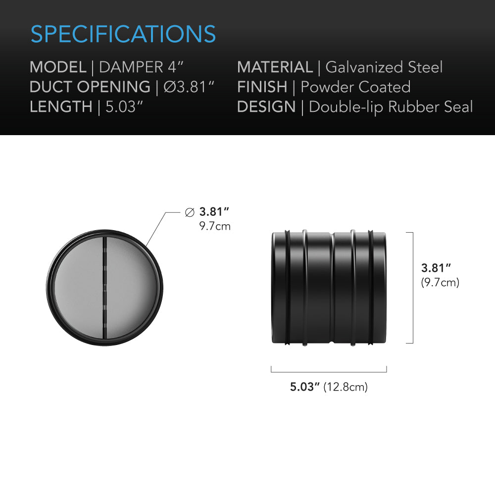 AC Infinity Backdraft Damper Ducting Insert, 4-Inch, Black Galvanized Steel - Midwest Grow LLC