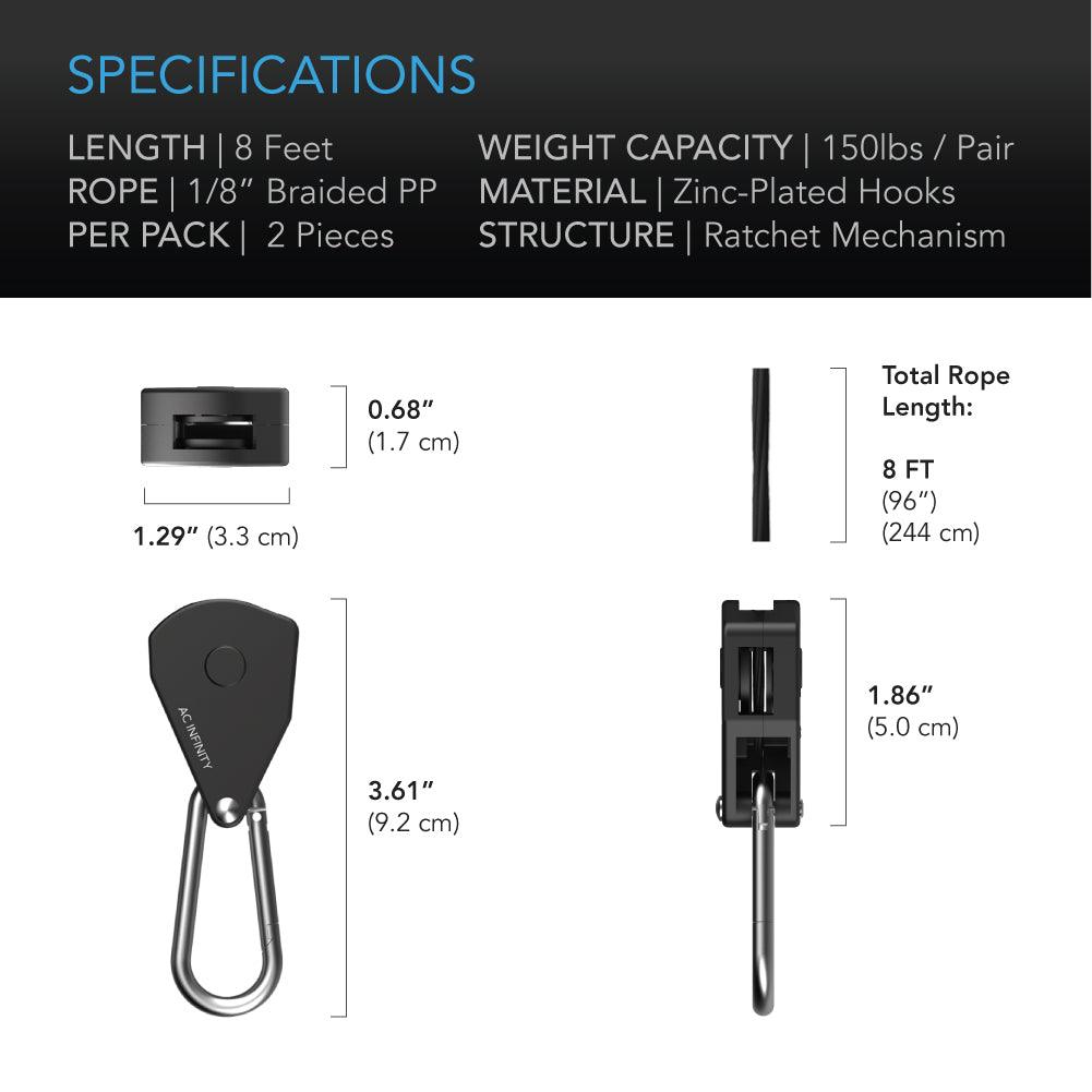 AC Infinity Heavy-Duty Adjustable Rope Clip Hanger, One Pair - Midwest Grow LLC