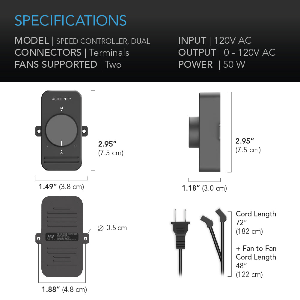 AC Infinity Fan Speed Controller for AC Axial Muffin Fans, Dual - Midwest Grow LLC