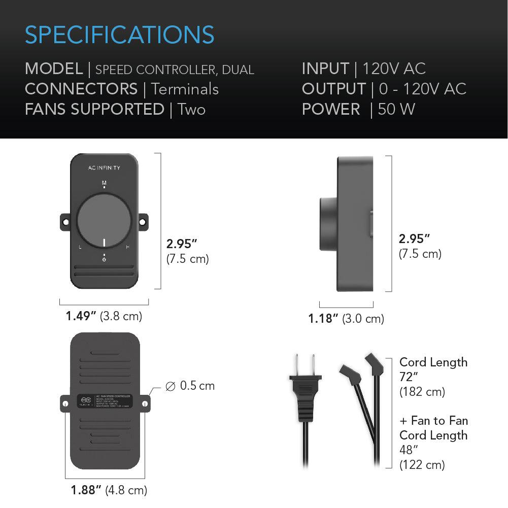 AC Infinity Fan Speed Controller for AC Axial Muffin Fans, Dual - Midwest Grow LLC