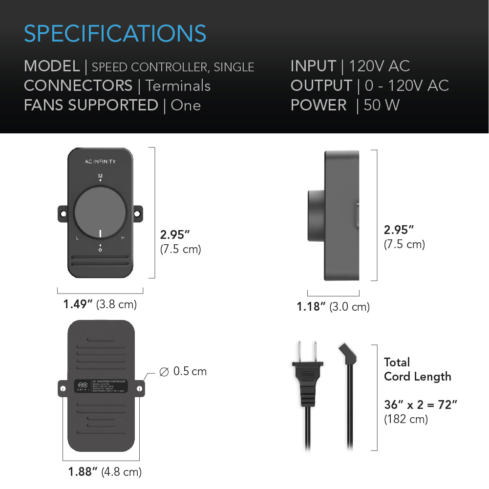 AC Infinity Fan Speed Controller for AC Axial Muffin Fans, Single - Midwest Grow LLC