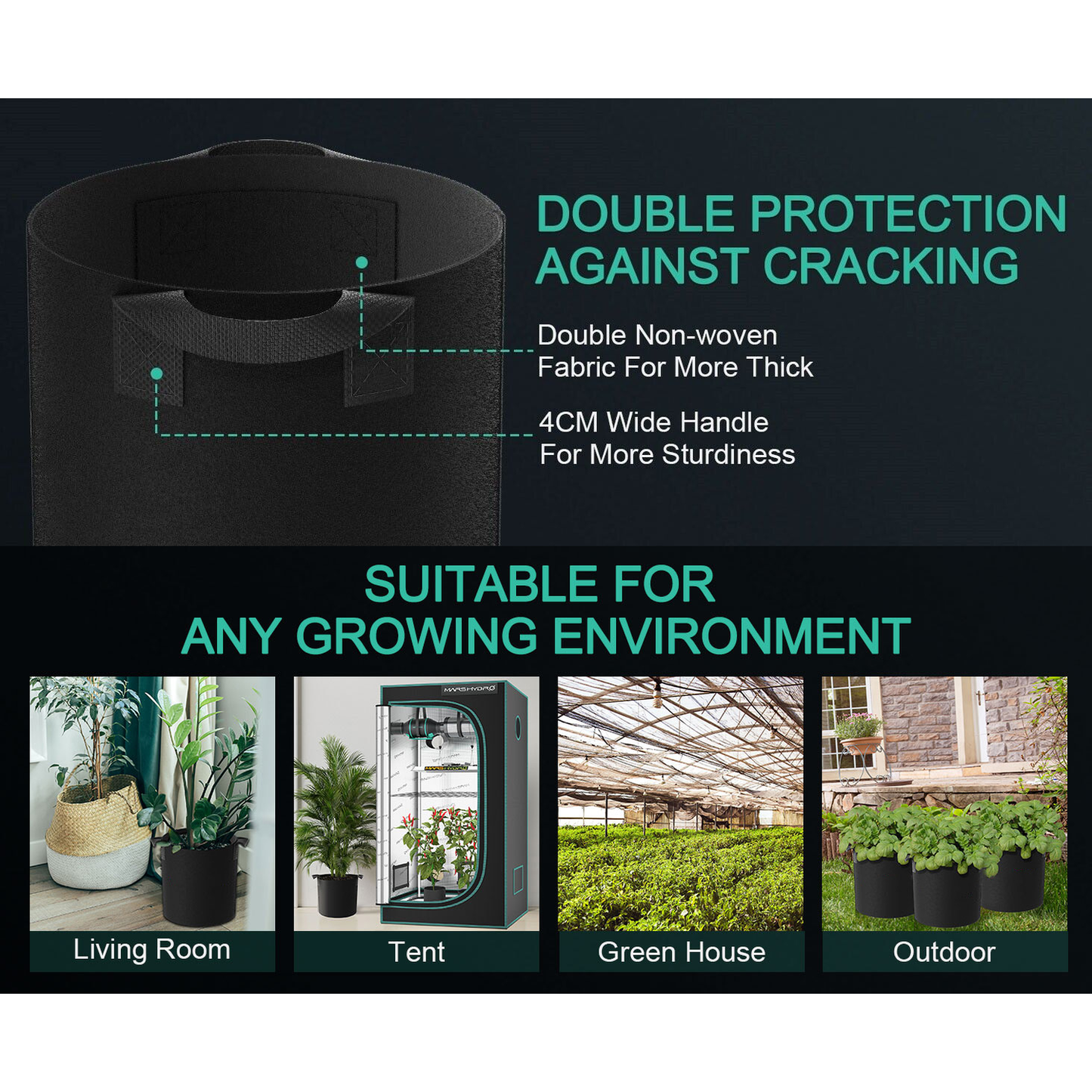 Mars Hydro 5 Gallon Black Fabric Grow Bag with Handles - 5-Pack - Midwest Grow LLC