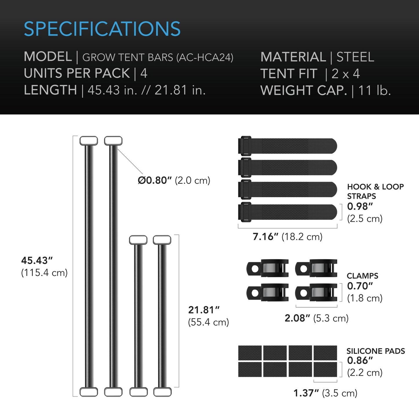 AC Infinity Grow Tent Mounting Bars, for Indoor Grow Spaces, 2x4' - Midwest Grow LLC