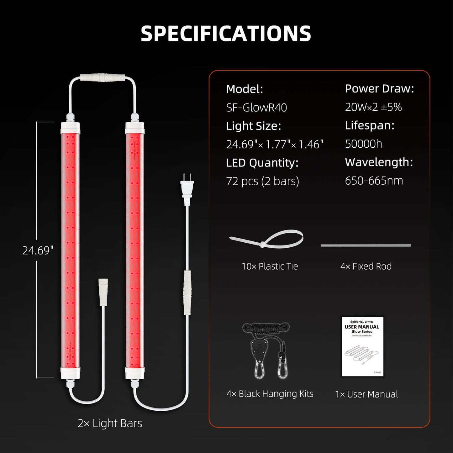 Spider Farmer GlowR40 40W 660nm Supplemental Deep Red LED Grow Light - Midwest Grow LLC