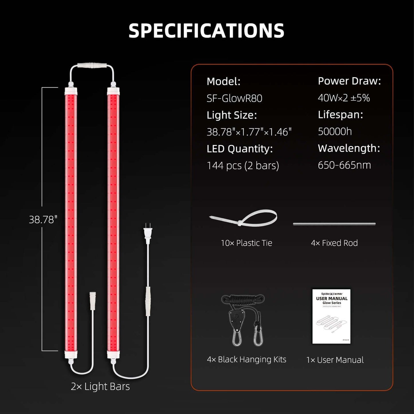 Spider Farmer GlowR80 80W 660nm Supplemental Deep Red LED Grow Light - Midwest Grow LLC