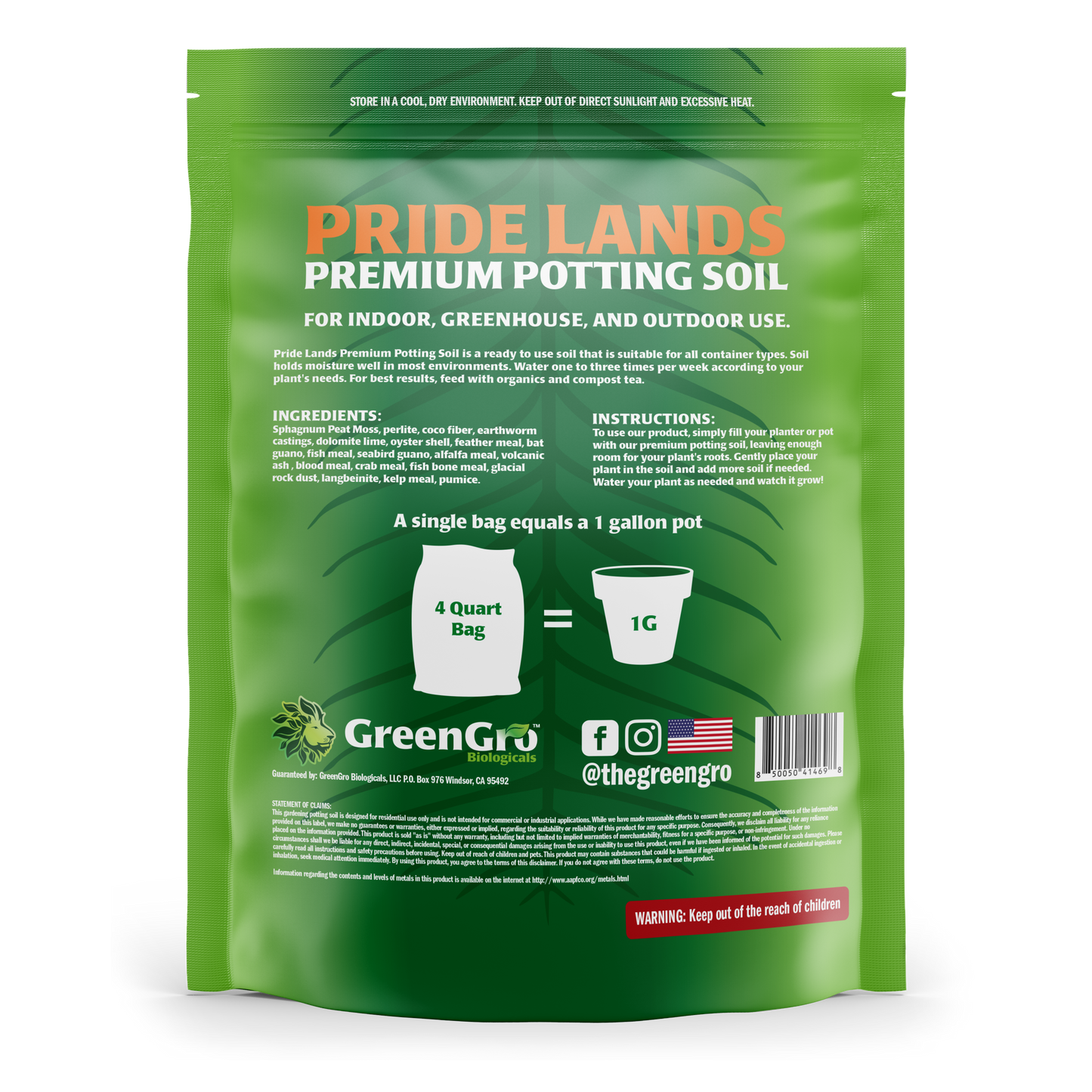 Pride Lands Premium Potting Soil 4qt