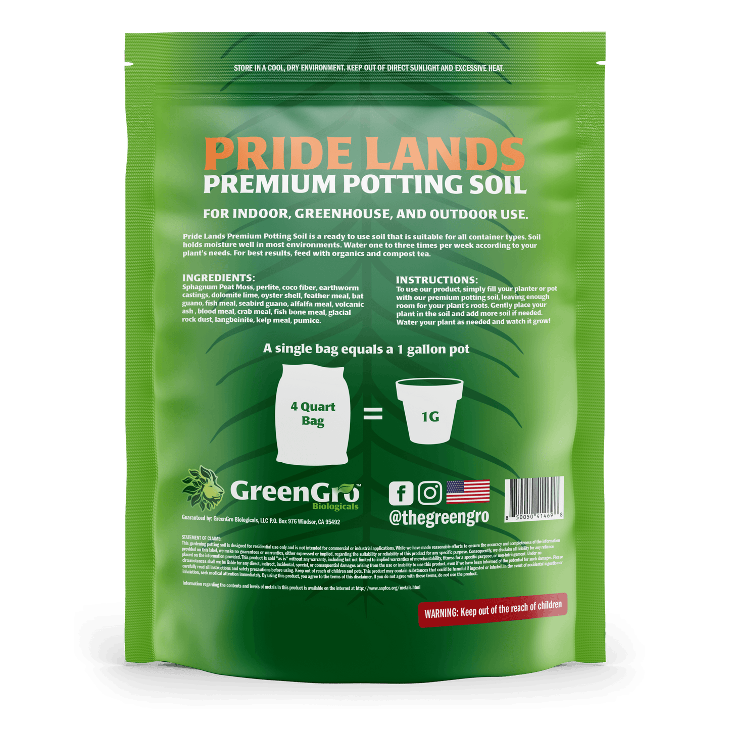 Pride Lands Premium Potting Soil 4qt