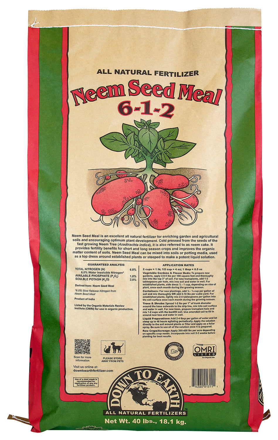 Down To Earth Neem Seed Meal - Midwest Grow LLC