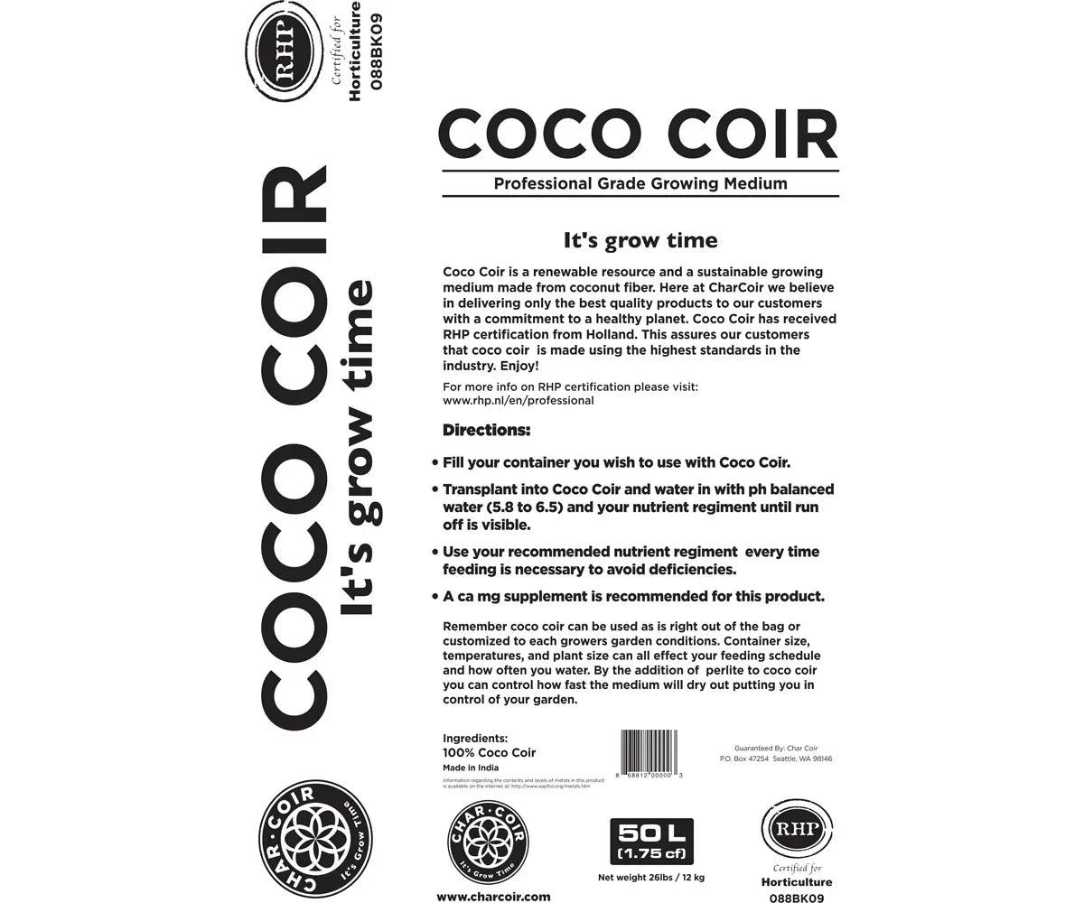 Char Coir 100% RHP Certified Coco Coir, 50 L - Midwest Grow LLC