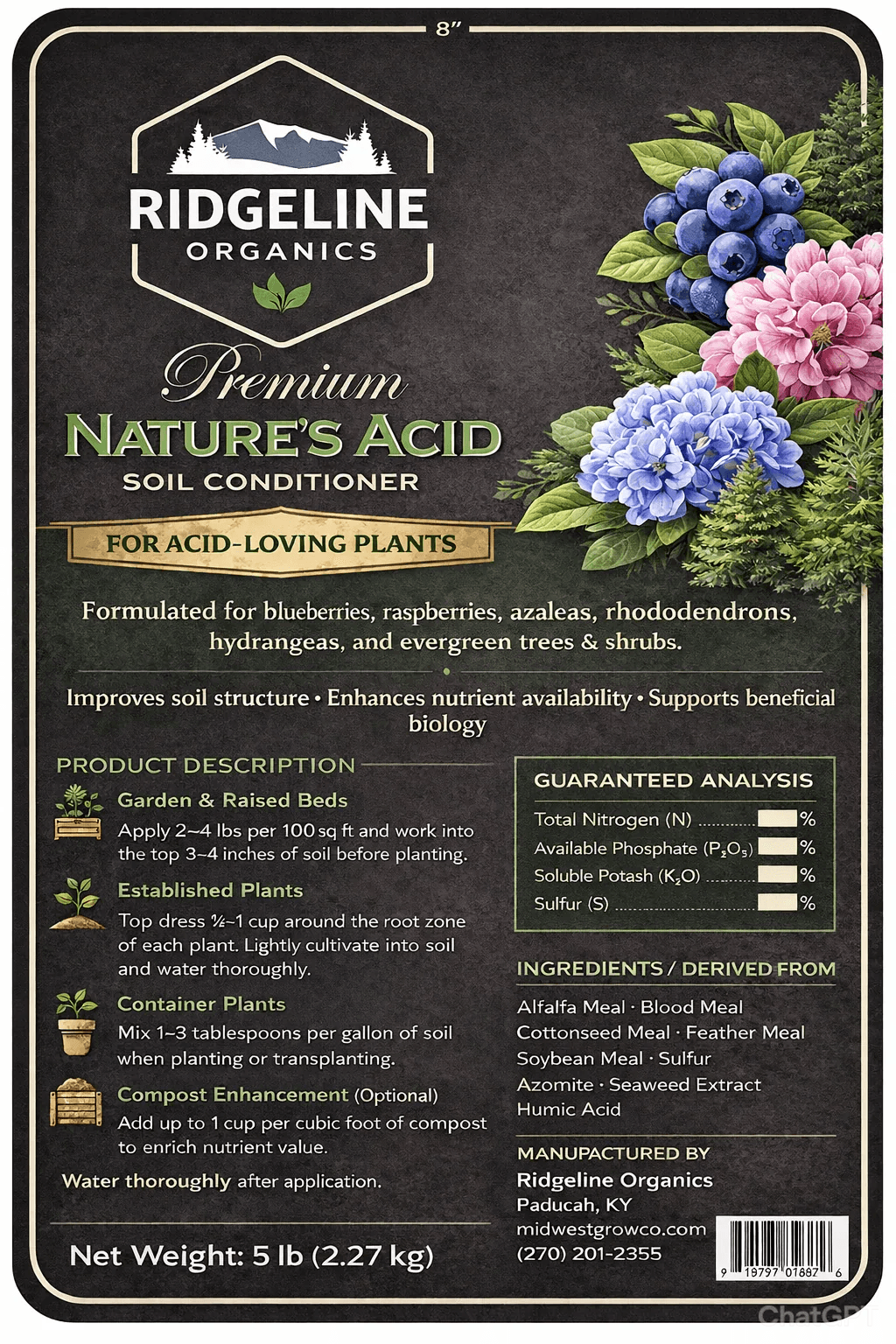 Ridgeline Organics Nature’s Acid — Soil Conditioner 5lb - Midwest Grow LLC
