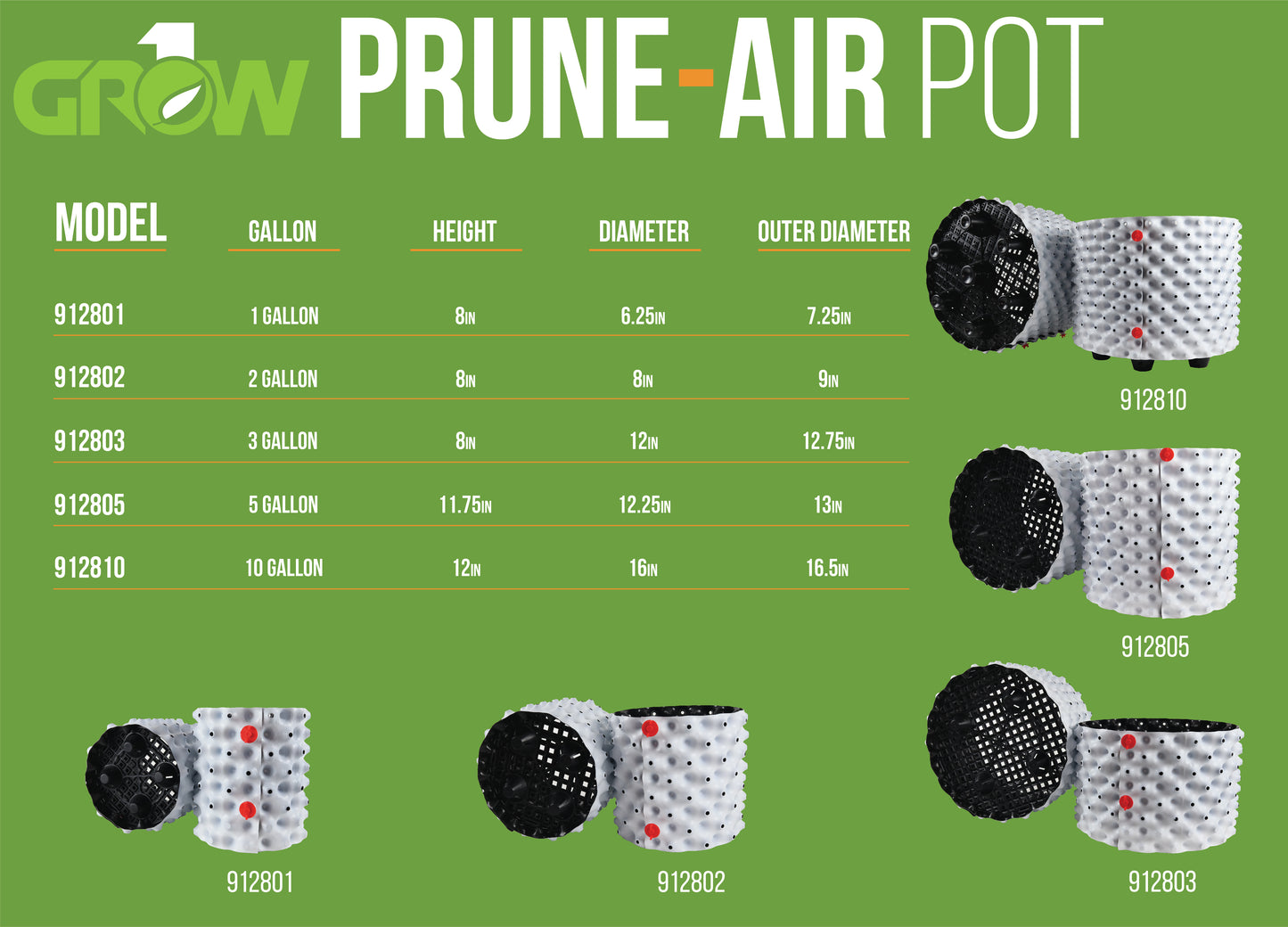GROW1 Prune-Air Pots 5 Gallon 12pcs/Box