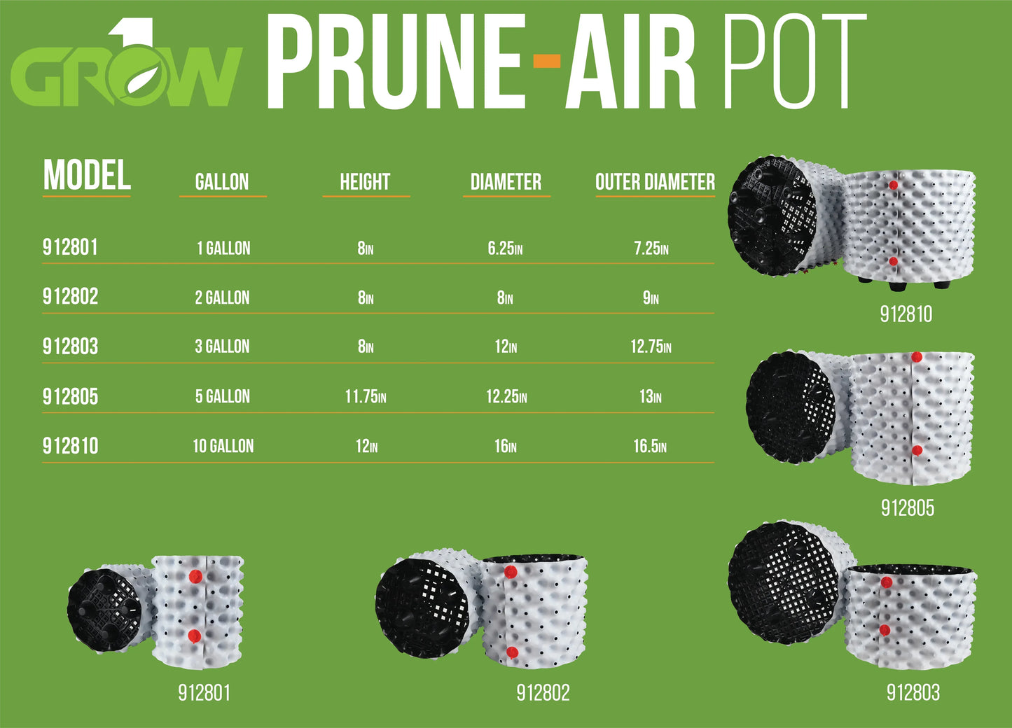 Grow1 Prune-Air Pots 10 Gallon 12pcs/Box - Midwest Grow LLC