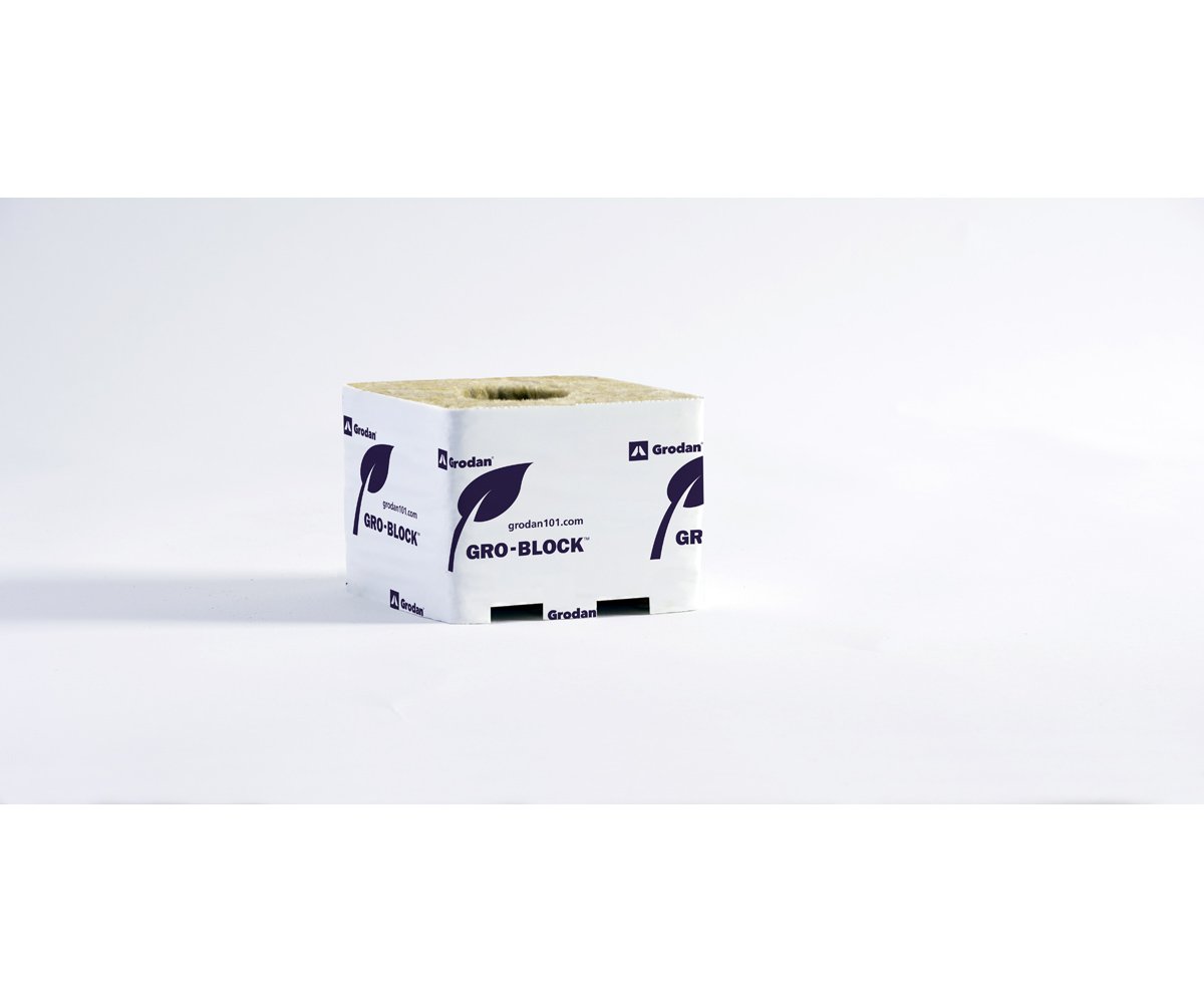 Grodan Gro Block Improved GR7.5 Medium 4" w/Hole 4" x 4" x 3.1" Shrink wrapped/Strip