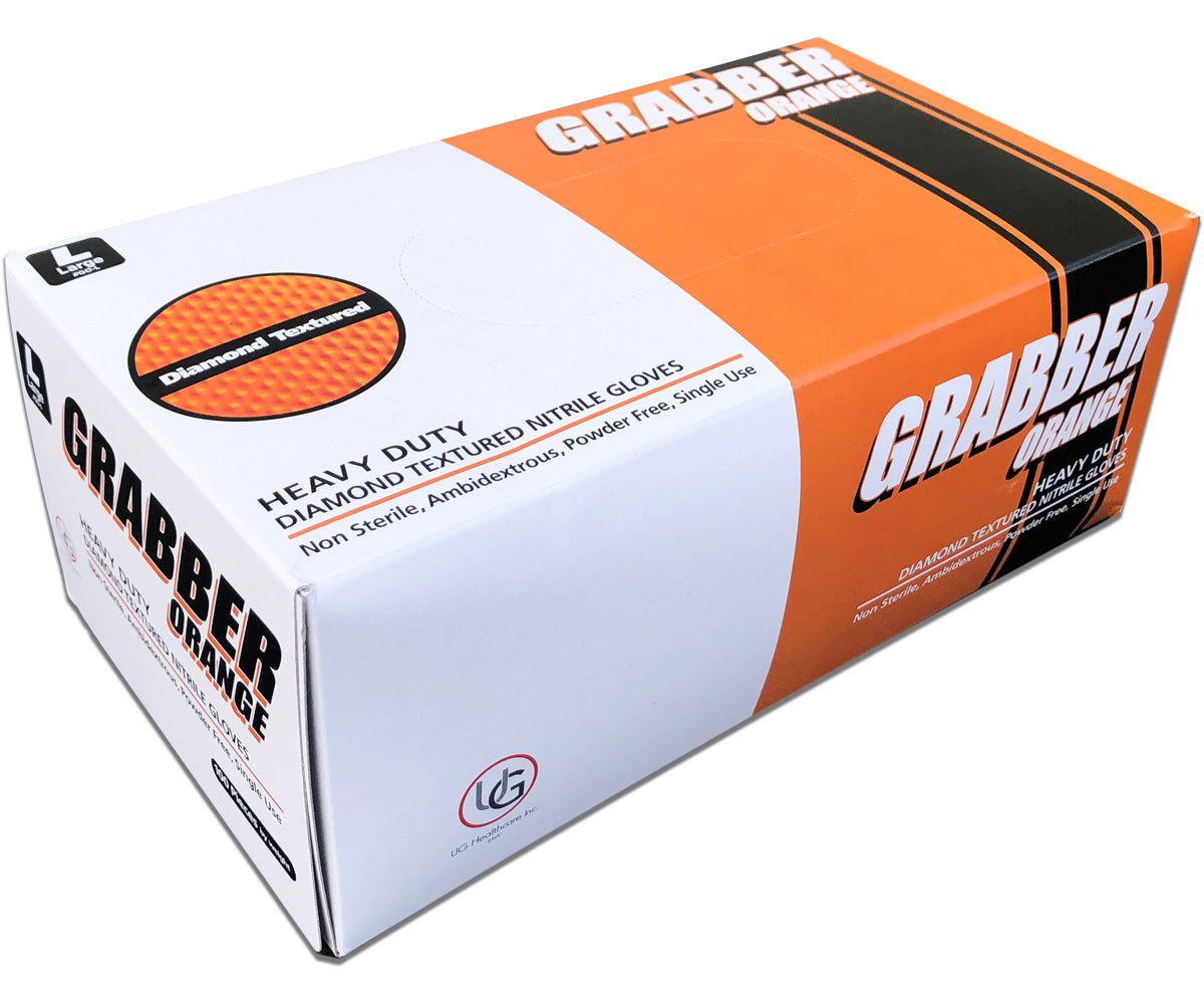 Grabber Orange Nitrile Gloves, Size L, Box of 100