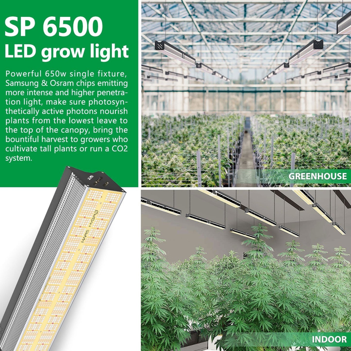 MARS HYDRO SP 6500 SAMSUNG LM301B OSRAM 650W CO2 GREENHOUSE LED GROW LIGHT