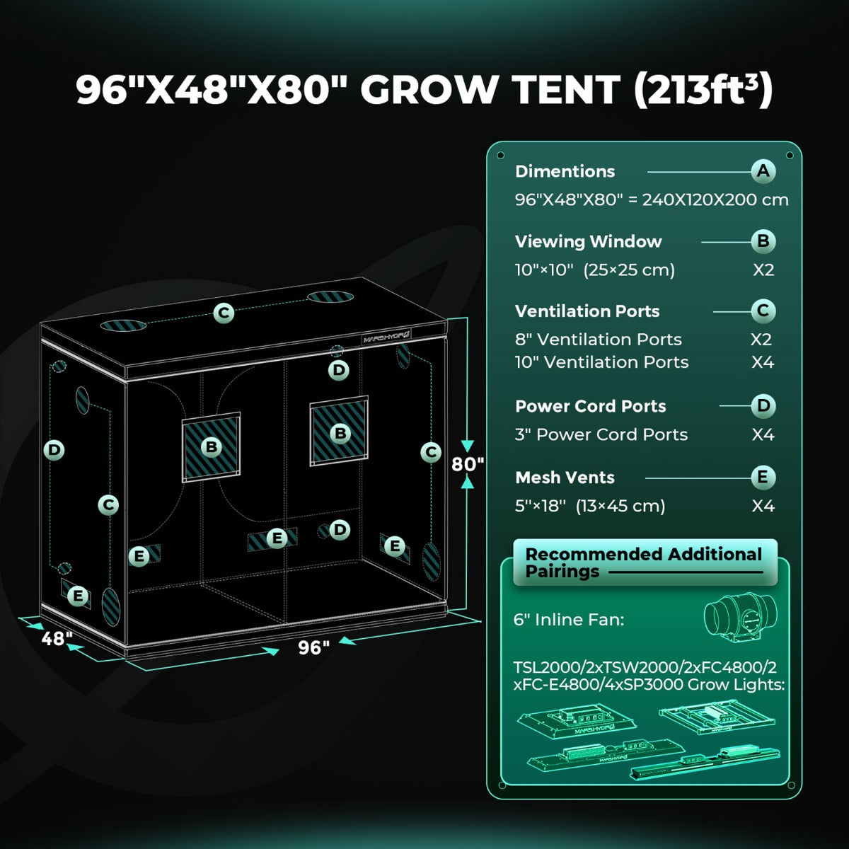 Mars Hydro 4' x 8' x 6' 8" (120cm x 240cm x 200cm) Indoor Grow Tent - Midwest Grow LLC