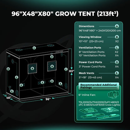 Mars Hydro 4' x 8' x 6' 8" (120cm x 240cm x 200cm) Indoor Grow Tent - Midwest Grow LLC
