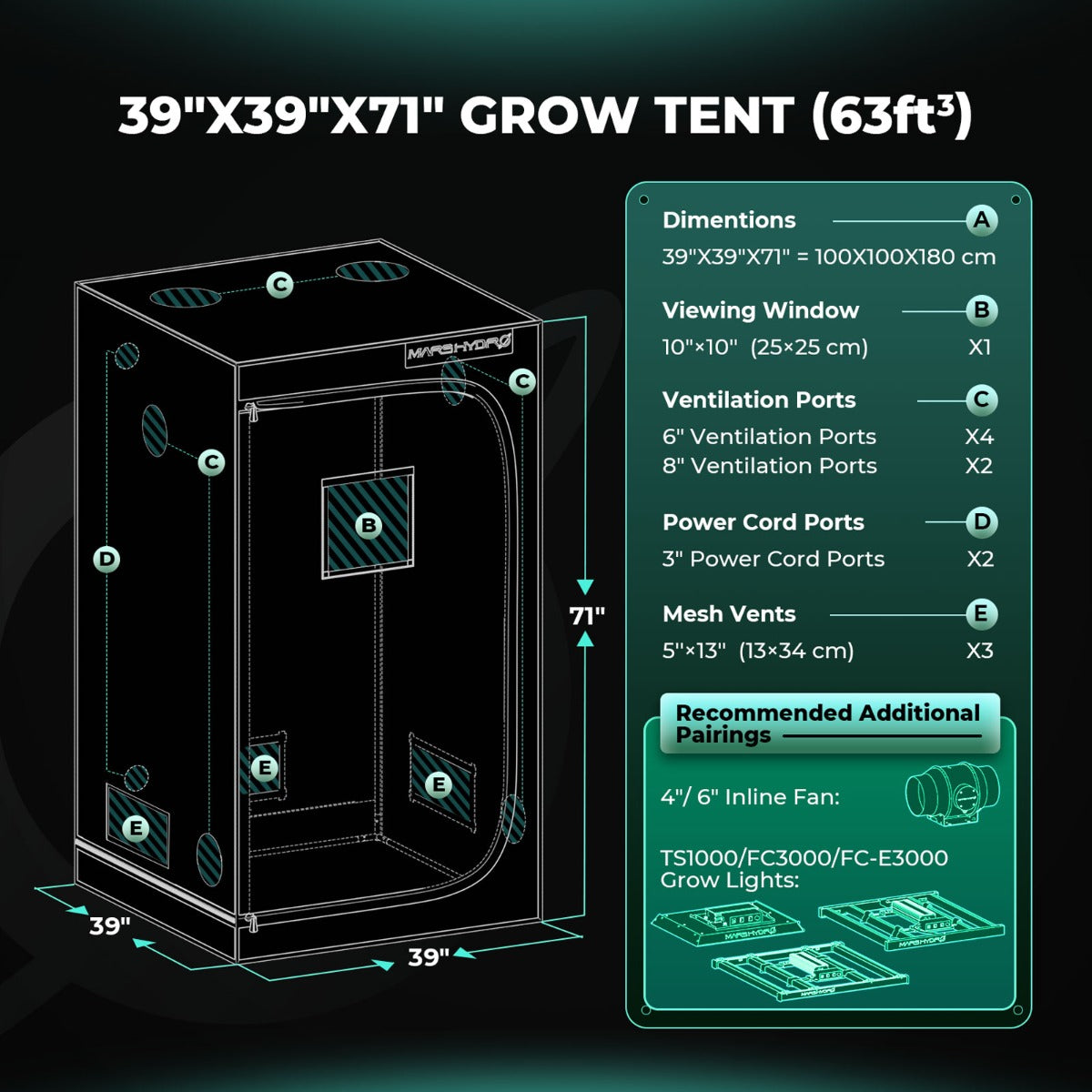 Mars Hydro 3' 3" x 3' 3" x 6' 1" (100cm x 100cm x 180cm) Indoor Grow Tent - Midwest Grow LLC