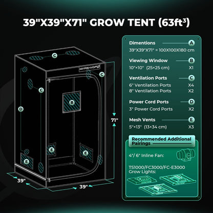 Mars Hydro 3' 3" x 3' 3" x 6' 1" (100cm x 100cm x 180cm) Indoor Grow Tent - Midwest Grow LLC