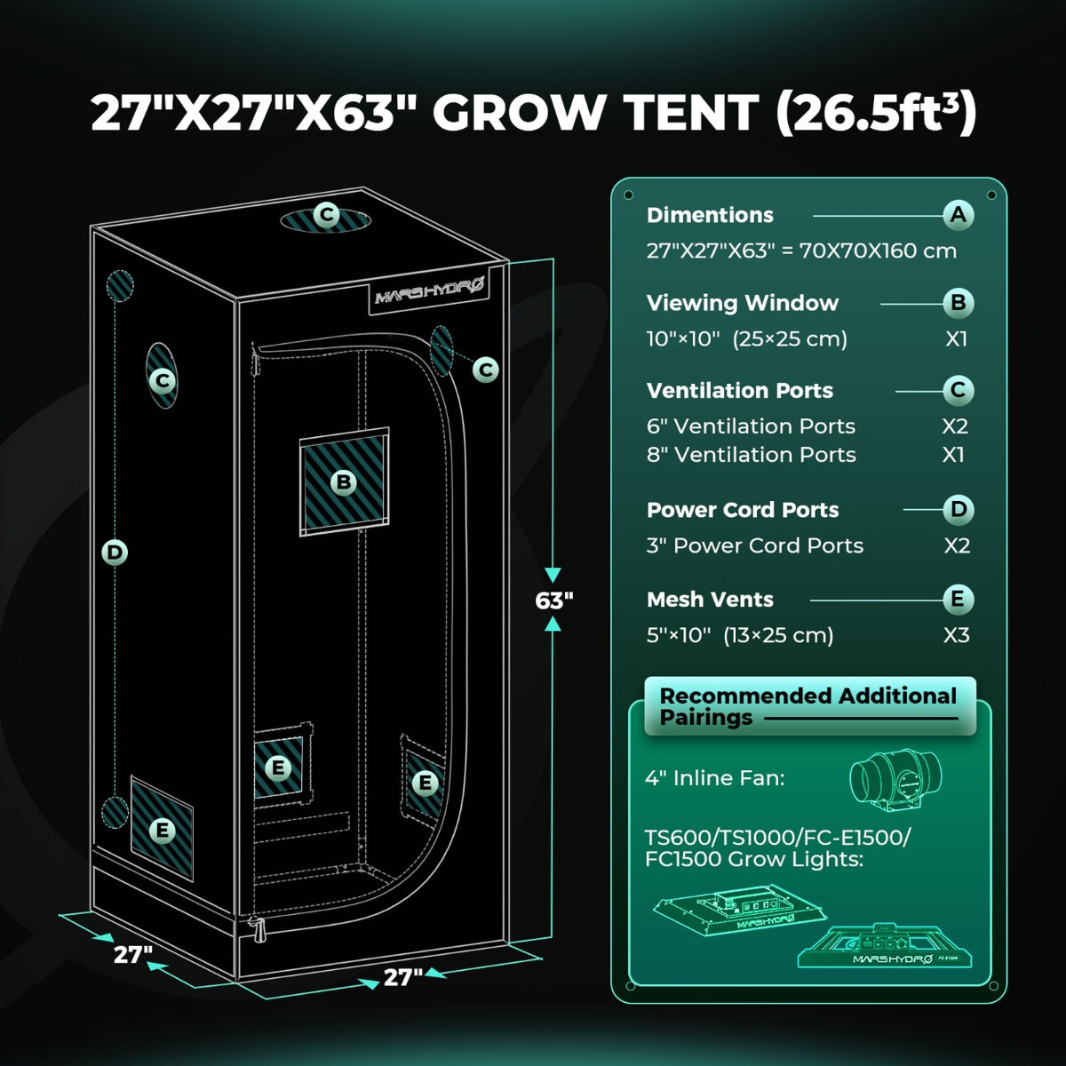 Mars Hydro 2' 4" x 2' 4" x 5' 4" (70cm x 70cm x 160cm) Indoor Grow Tent - Midwest Grow LLC