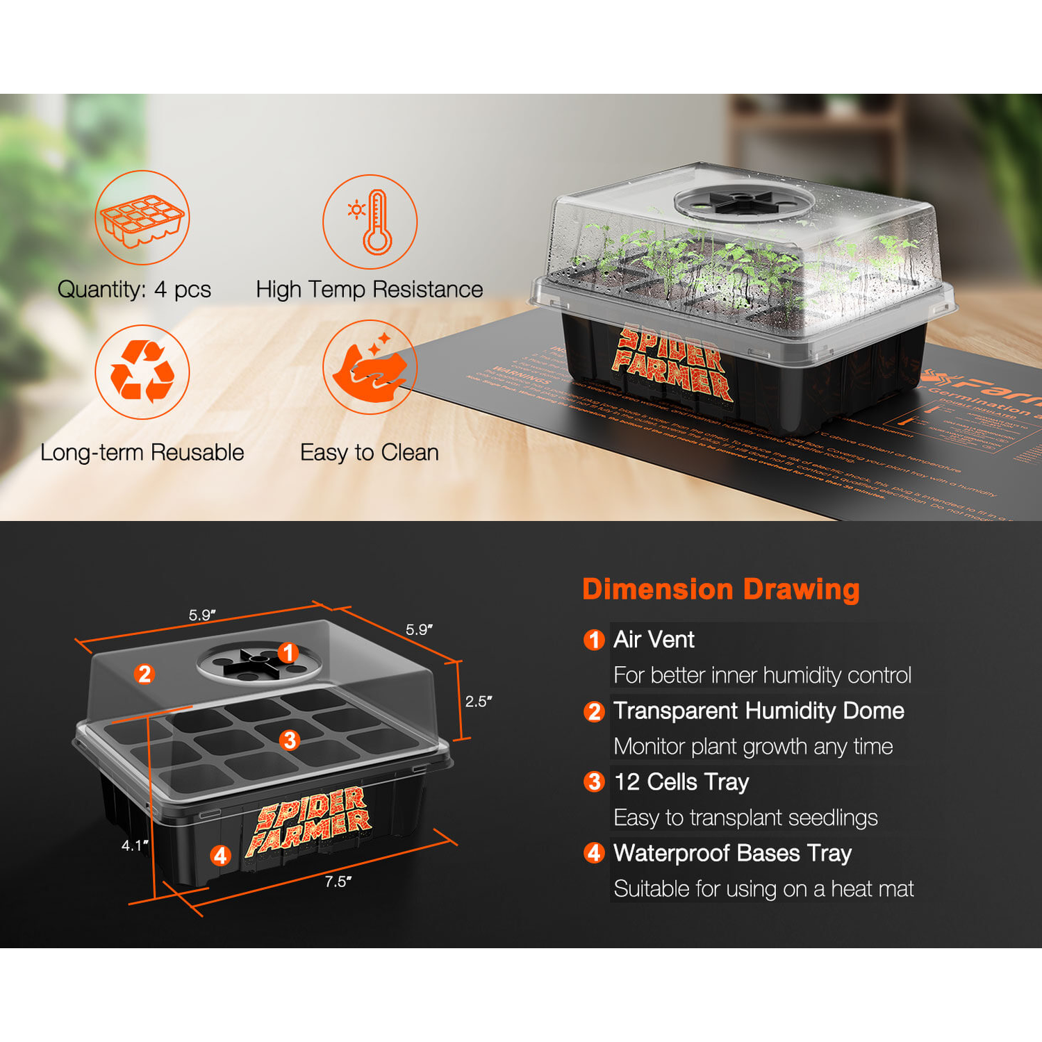 Spider Farmer Seed Starting Trays 4 Pack - Midwest Grow LLC