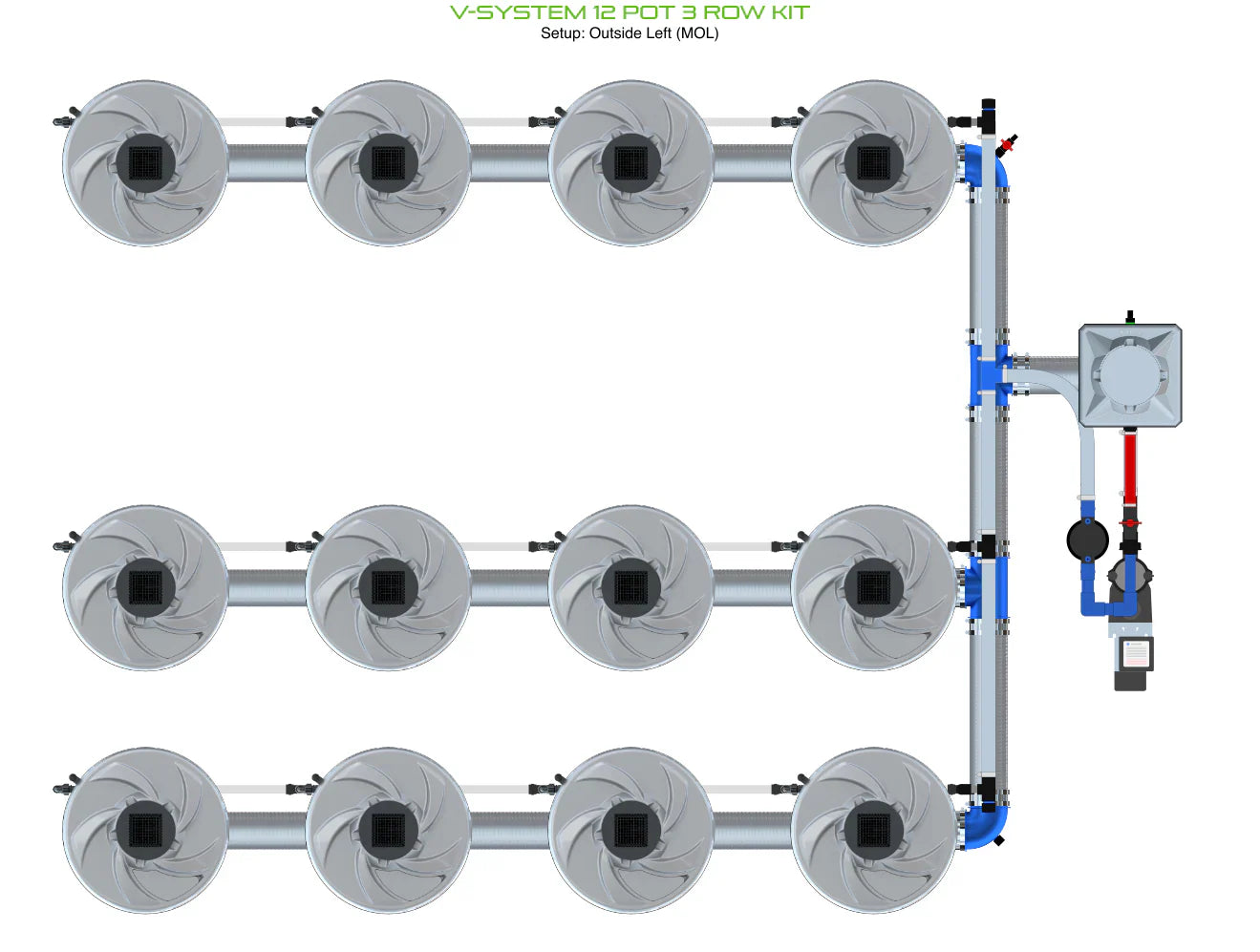 ALIEN Hydroponics V-SYSTEM 12 Pot 3 Row Kit - Midwest Grow LLC