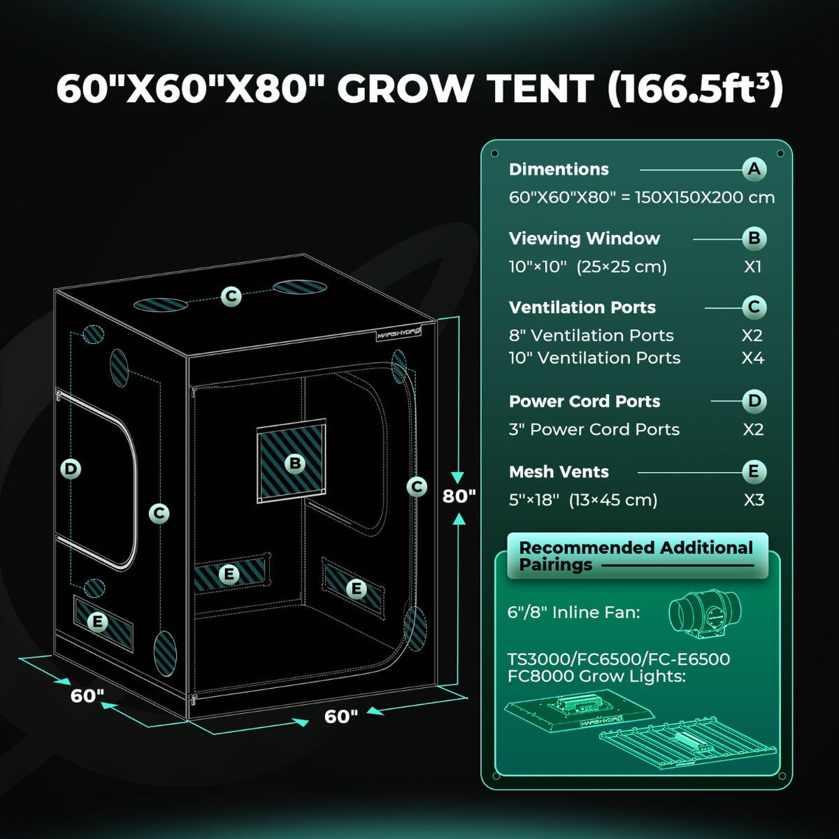 Mars Hydro 5' x 5' x 6' 8" (150cm x 150cm x 200cm) Indoor Grow Tent - Midwest Grow LLC