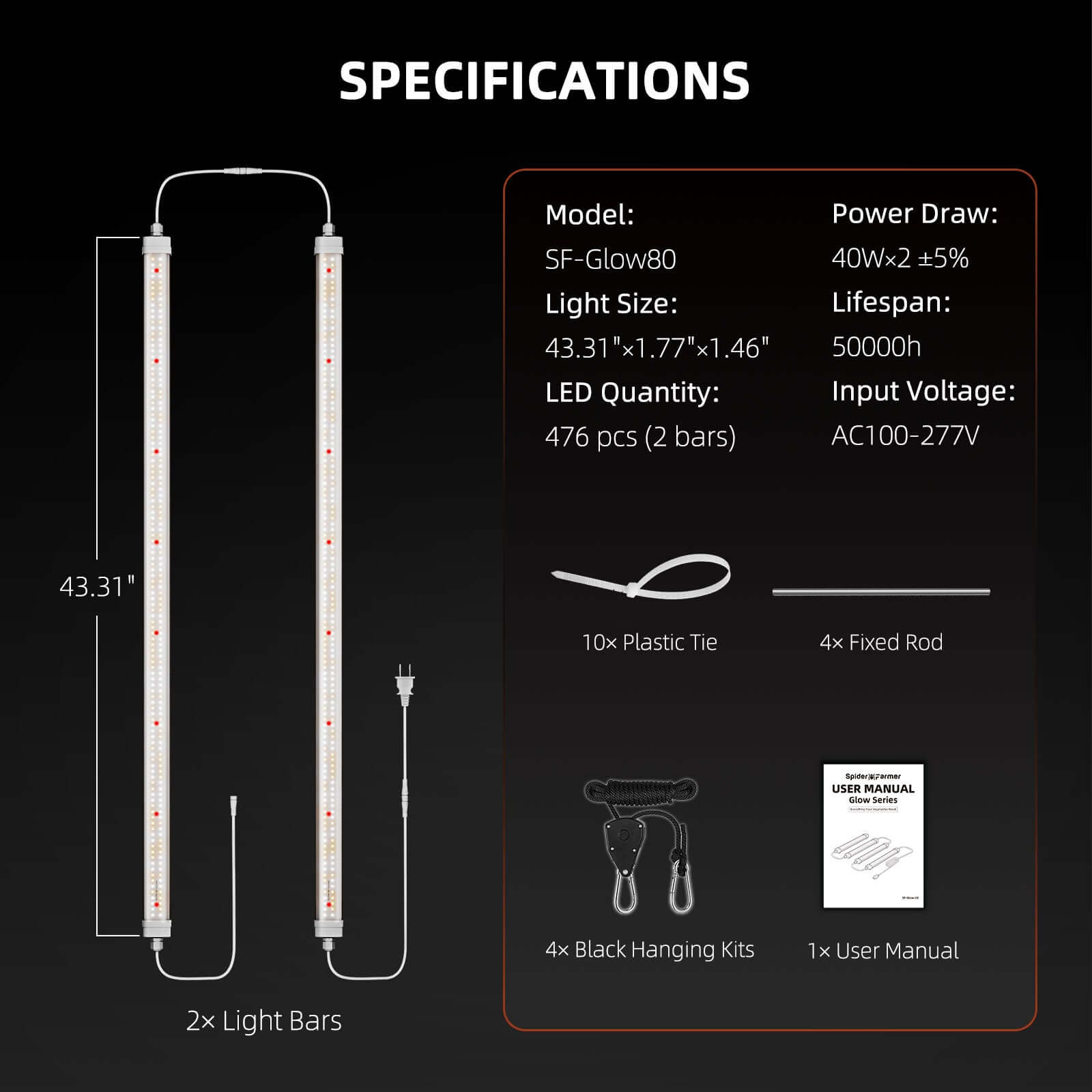 Spider Farmer Glow80 80W Full Spectrum LED Grow Light - Midwest Grow LLC