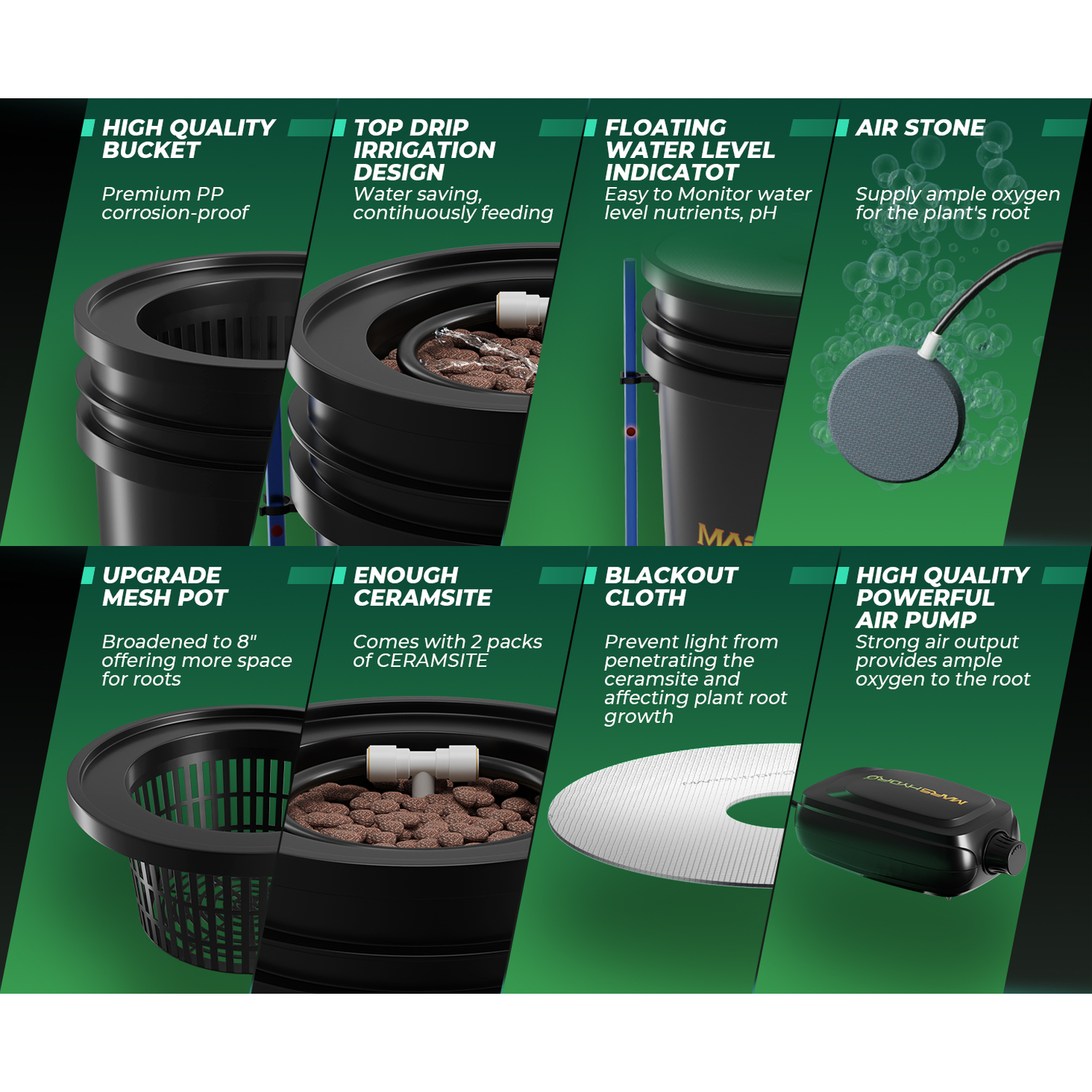 Mars Hydro 5-Gallon Deep Water Culture Hydroponic System Kit with 2 Buckets - Midwest Grow LLC