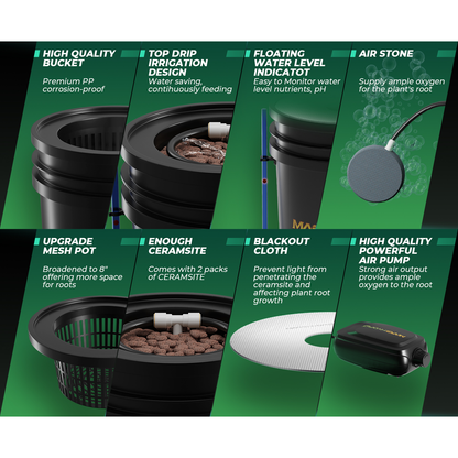 Mars Hydro 5-Gallon Deep Water Culture Hydroponic System Kit with 2 Buckets - Midwest Grow LLC