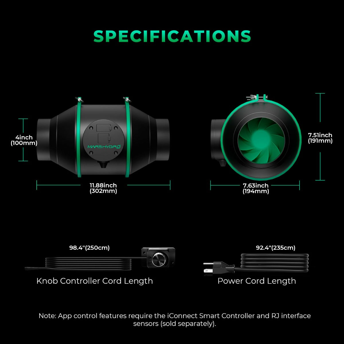 Mars Hydro iFresh 4" Smart Inline Duct Fan - Midwest Grow LLC