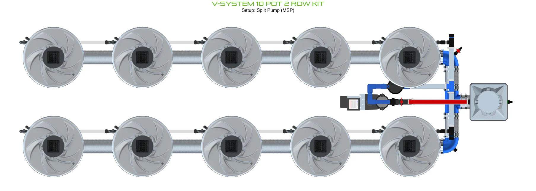 ALIEN Hydroponics V-SYSTEM 10 Pot 2 Row Kit - Midwest Grow LLC