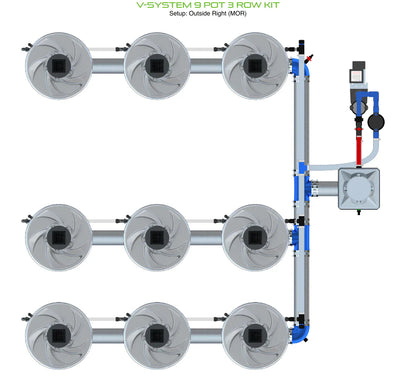 ALIEN Hydroponics V-SYSTEM 9 Pot 3 Row Kit - Midwest Grow LLC