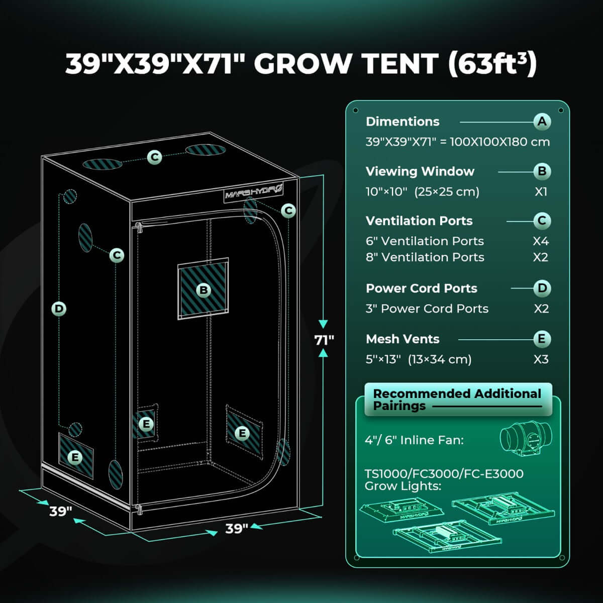 Mars Hydro FC 3000-EVO LED Grow Light + 3' x 3' Grow Tent + iFresh Inline Fan Combo with Temperature and Humidity Controller - Midwest Grow LLC