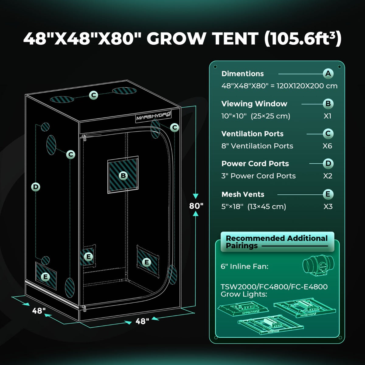 Mars Hydro 4' x 4' x 6' 8" (120cm x 120cm x 200cm) Indoor Grow Tent - Midwest Grow LLC
