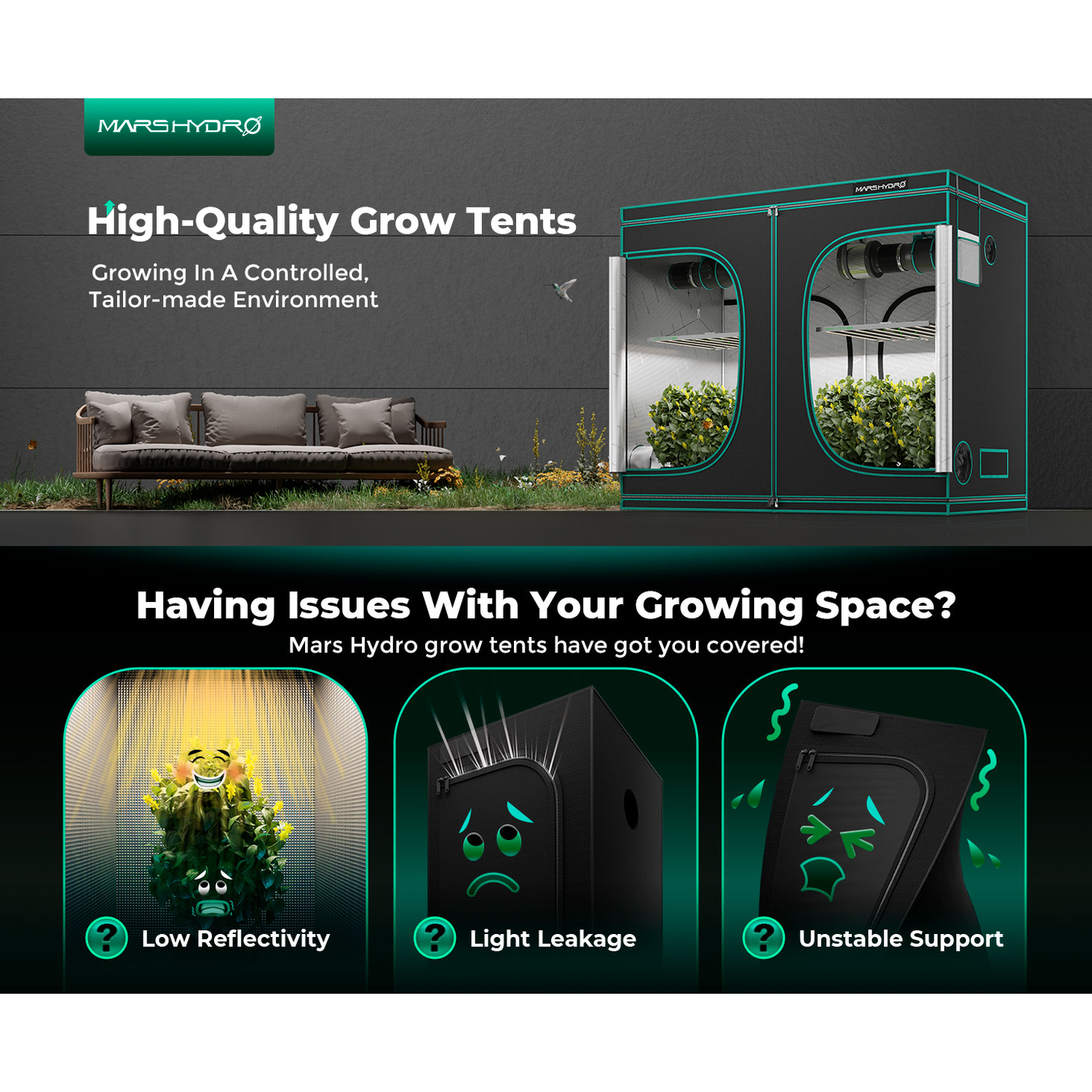 Mars Hydro 4' x 8' x 6' 8" (120cm x 240cm x 200cm) Indoor Grow Tent - Midwest Grow LLC
