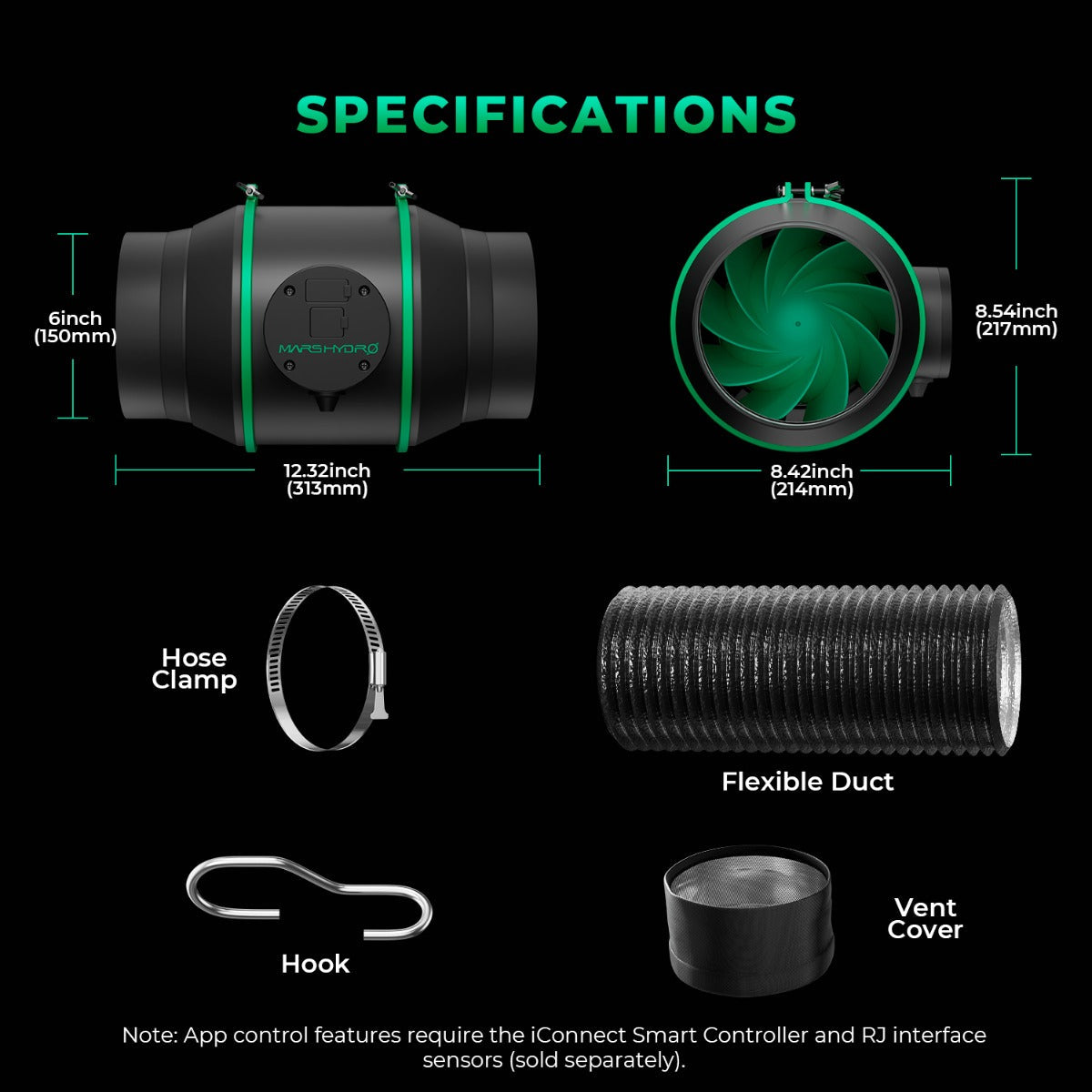 Mars Hydro iFresh 6" Smart Inline Duct Fan and Carbon Filter Combo - Midwest Grow LLC