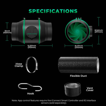 Mars Hydro iFresh 6" Smart Inline Duct Fan and Carbon Filter Combo - Midwest Grow LLC