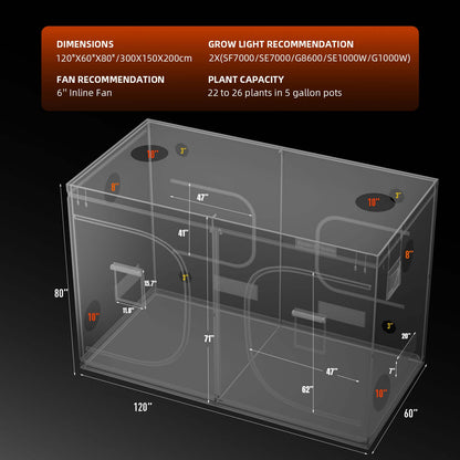 Spider Farmer G8600 x 2 LED Grow Lights + 5' x 10' Grow Tent + 6" Inline Fan Combo with Temperature and Humidity Controller + 6" Clip Fan - Midwest Grow LLC