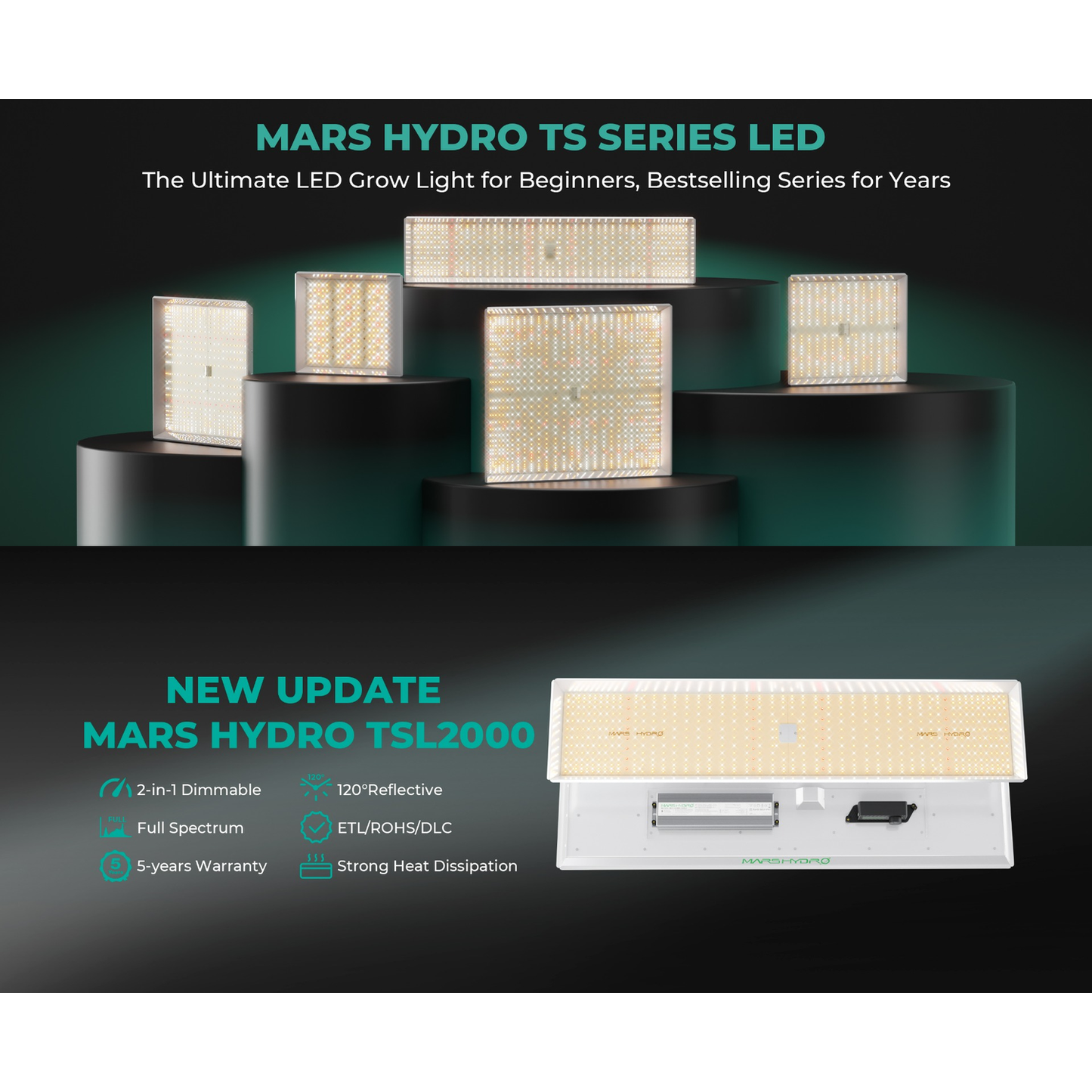 Mars Hydro TSL 2000 300W Dimmable Full Spectrum LED Grow Light - Midwest Grow LLC