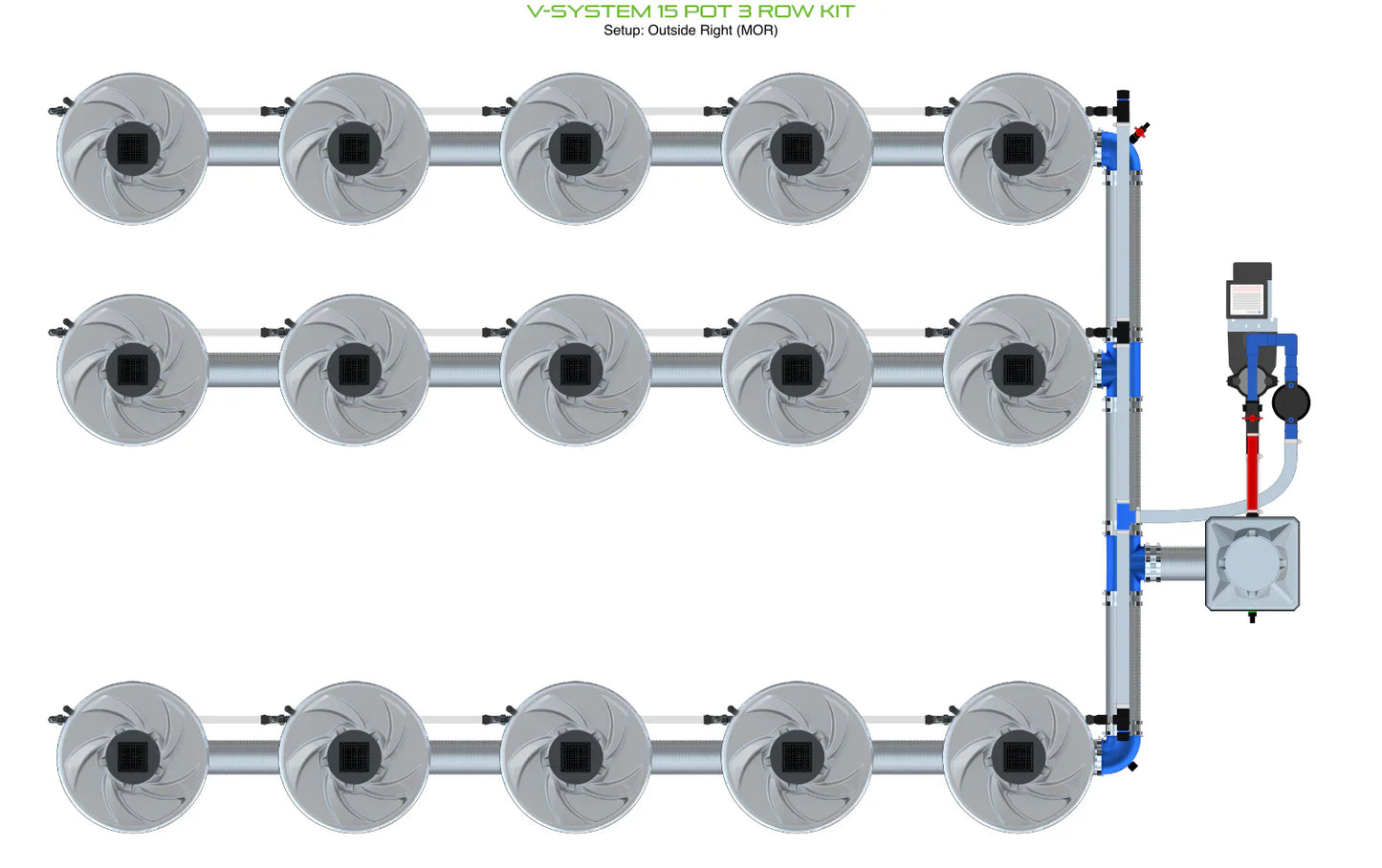 ALIEN Hydroponics V-SYSTEM 15 Pot 3 Row Kit