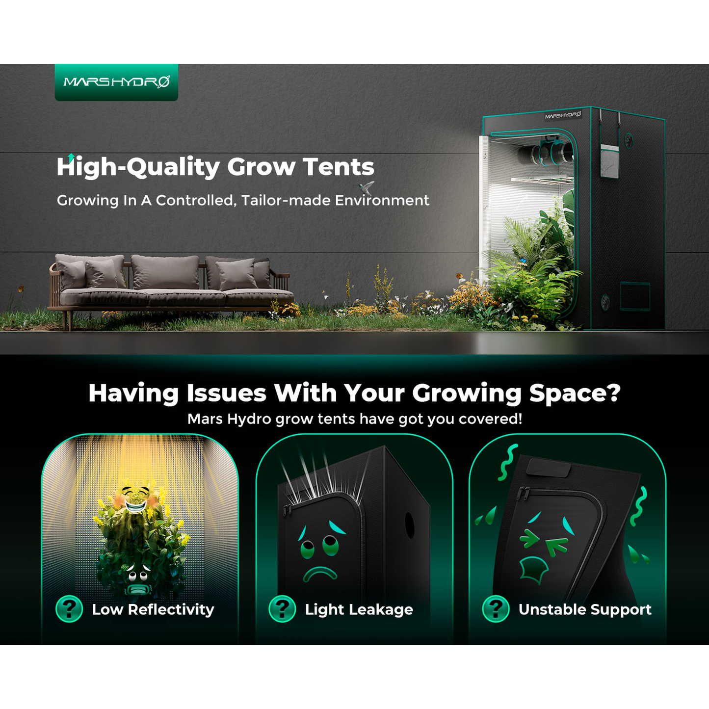 Mars Hydro 4' x 4' x 6' 8" (120cm x 120cm x 200cm) Indoor Grow Tent - Midwest Grow LLC