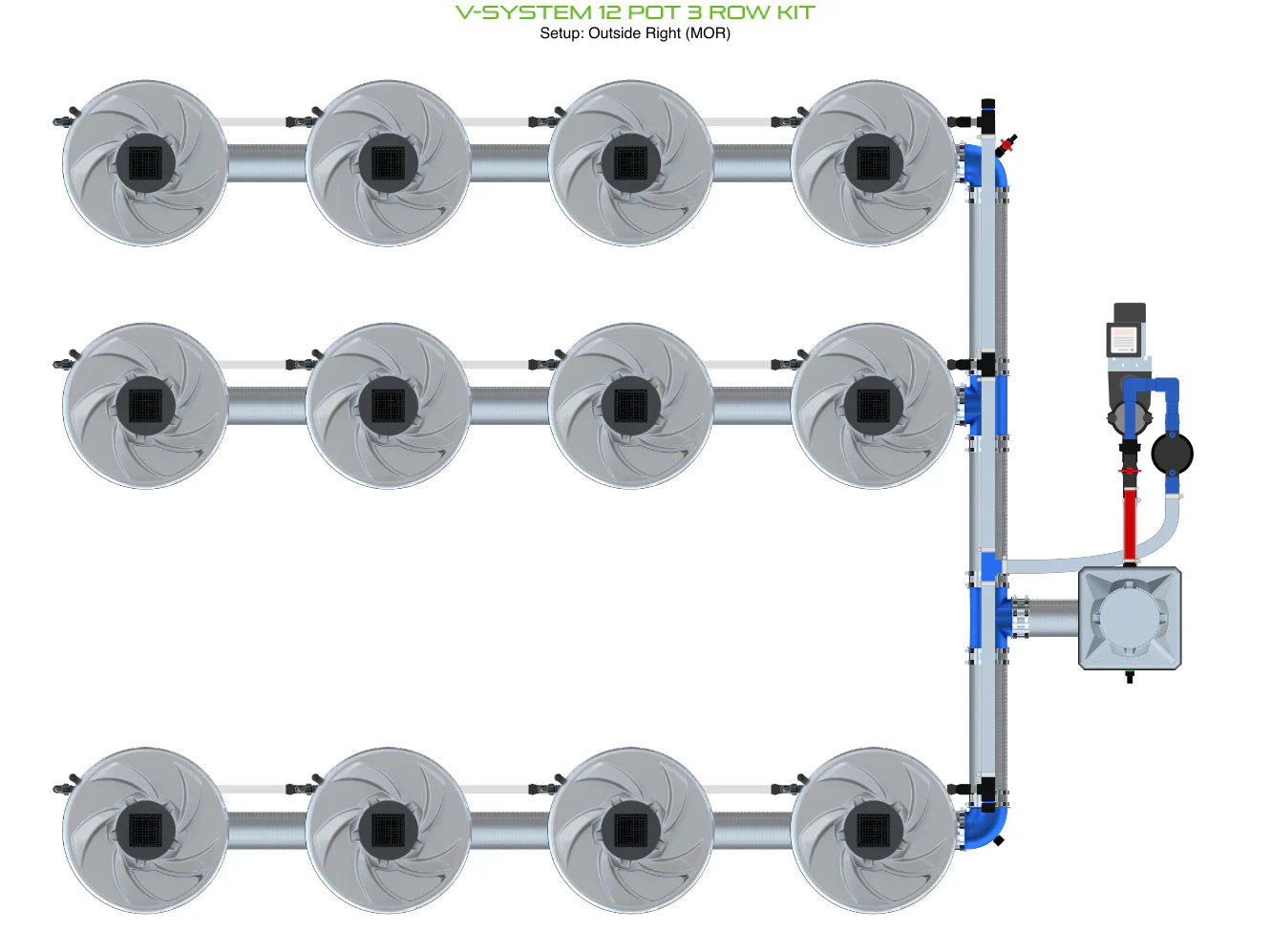 ALIEN Hydroponics V-SYSTEM 12 Pot 3 Row Kit - Midwest Grow LLC